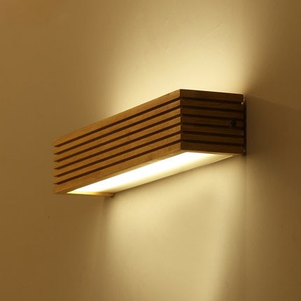 Modern Japanese Style Led Lamp Oak wooden Wall Lamp Lights Sconce .