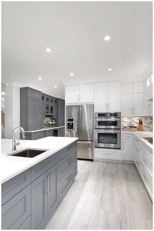 Modern White Gray Kitchen - Bright, modern, gray, white, kitchen .