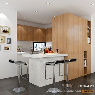 OP16-L23: Modern White Matte Lacquer and Wood Grain Melamine .