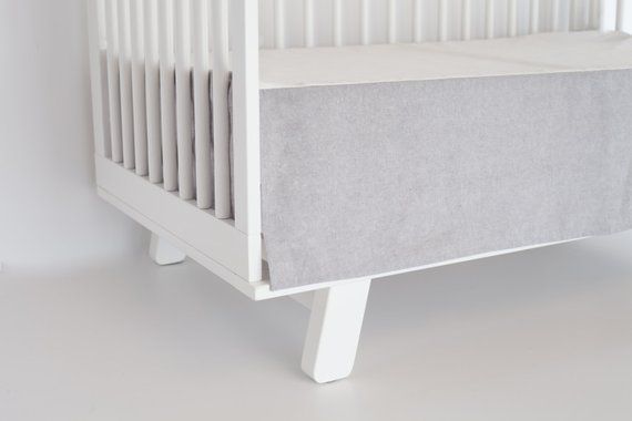 Modern Gray Linen Crib Skirt. Scandinavian Baby Bedding. Modern .