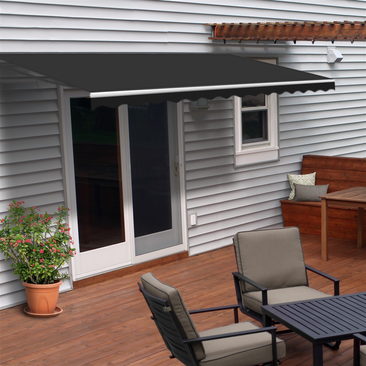 Motorized Retractable Patio Awning 10x8 Feet - Black - ALE
