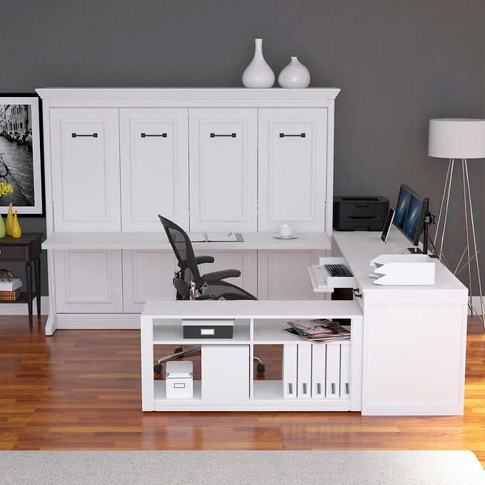 Melbourne Queen Office Pro with Desk -White | Murphy bed desk, Bed .