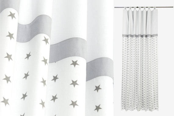 Grey white stars nursery curtains with blackout lining-Gender | Et