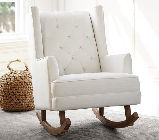 Modern Tufted Wingback Convertible Rocking Chair & Ottoman .