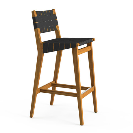 Knoll Risom Outdoor Bar Stool with Webbed Seat and Back - 2Mode