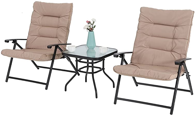 Amazon.com: PHI VILLA Patio 3 PC Padded Folding Chair Set .