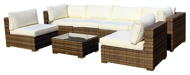 Outdoor Patio Furniture Sofa All-Weather Wicker Sectional 7-Piece .