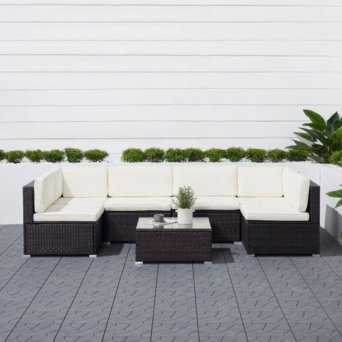 Venice 6-piece Outdoor Wicker Sectional Sofa Set with Cushion .