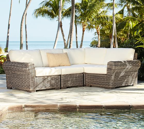 Huntington All-Weather Wicker Roll Arm Outdoor Sectional Set .