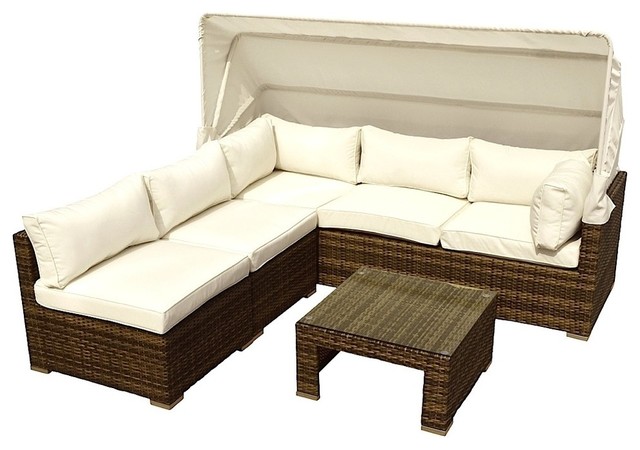 Outdoor Patio 4-Piece Rattan Resin All Weather Wicker Sectional .
