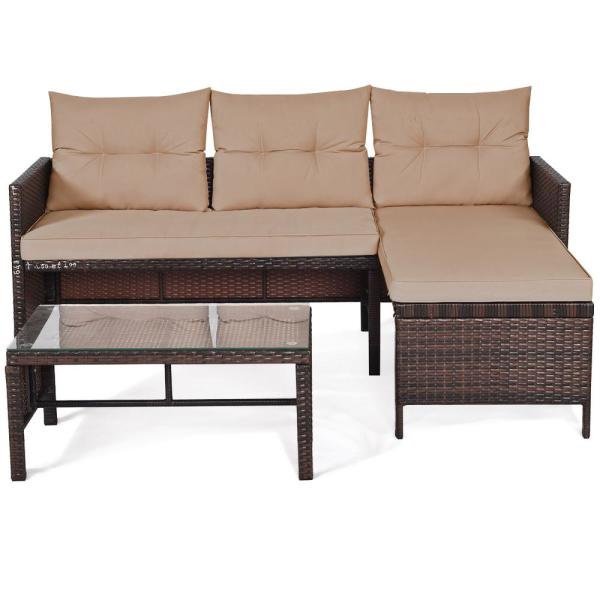 costway 3-Pieces Rattan Wicker Sofa Set Outdoor Patio Sectional .