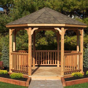 Create an extended space in house with outdoor wooden gazebo .