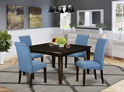 Amazon.com: 5Pc Square kitchen table with linen Blue fabric Parson .