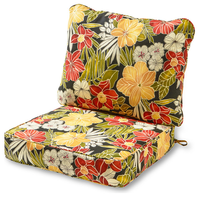 Outdoor 2-Piece Deep Seat Cushion Set - Tropical - Outdoor .