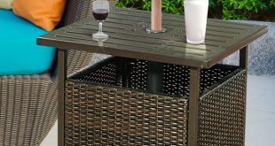 Costway Brown Rattan Wicker Steel Side Table Outdoor Furniture .