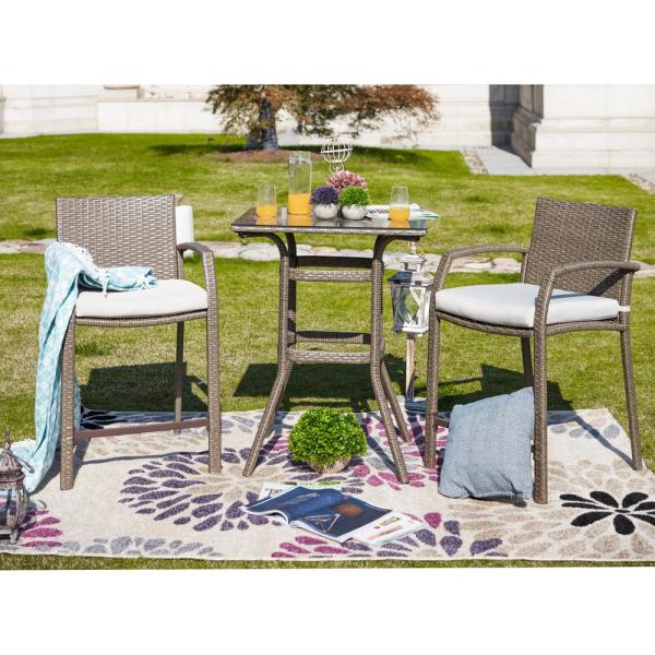 Patio Festival 3-Piece Wicker Outdoor Bar Height Bistro Set with .