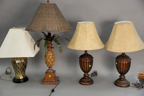 Four Contemporary table lamps including Pineapple style, pair of .