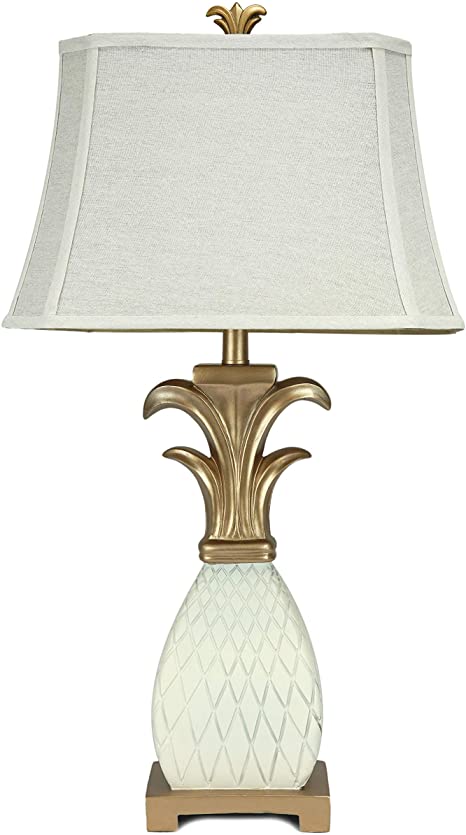 32" Mediterranean Style White Gold Abstract Pineapple Table Lamp .