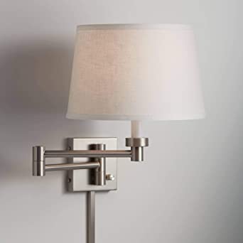 Modern Swing Arm Wall Lamp with Cord Cover Brushed Nickel Plug-in .