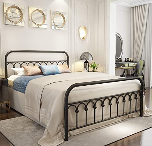 Amazon.com: Vintage Sturdy Queen Size Metal Bed Frame with .