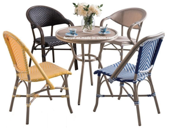 China French Style Cafe Bamboo Look Rattan Chair Table Set Modern .