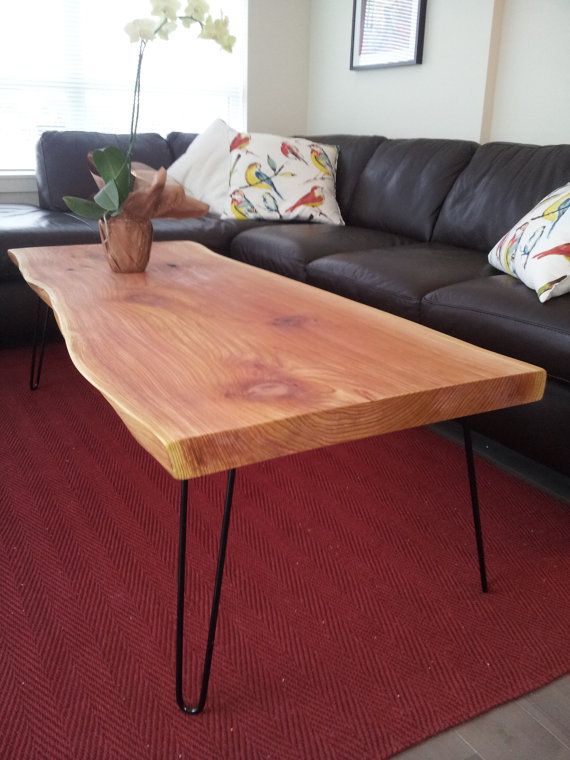 Coffee Table- Live Edge Cedar Slab Mid Century Modern- Hairpin .