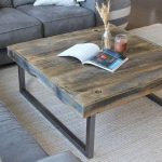 Reclaimed Wood and Metal Square Coffee Table, Tube Steel Legs .