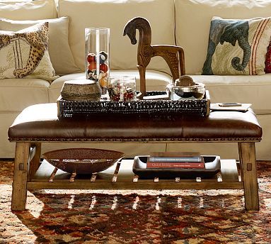 Caden Rectangular Ottoman, Brown Leather | Coffee table pottery .