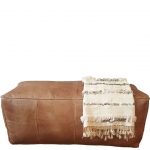 Long Leather Pouf Ottoman | natural brown leather rectangle .