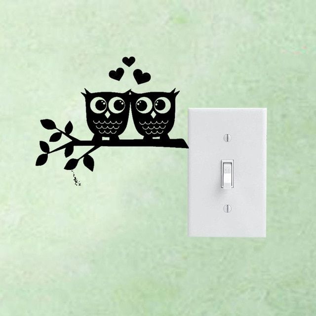 Owls In Love Heart Couple Removable Vinyl Wall Decal Switch .
