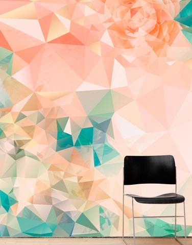 Geometric Pink Flower Pattern Peel and Stick Wallpaper | Removable .
