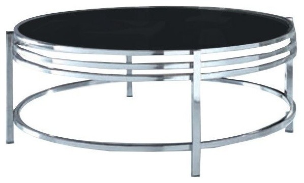 Modrest Dena Contemporary Black Glass Round Coffee Table .