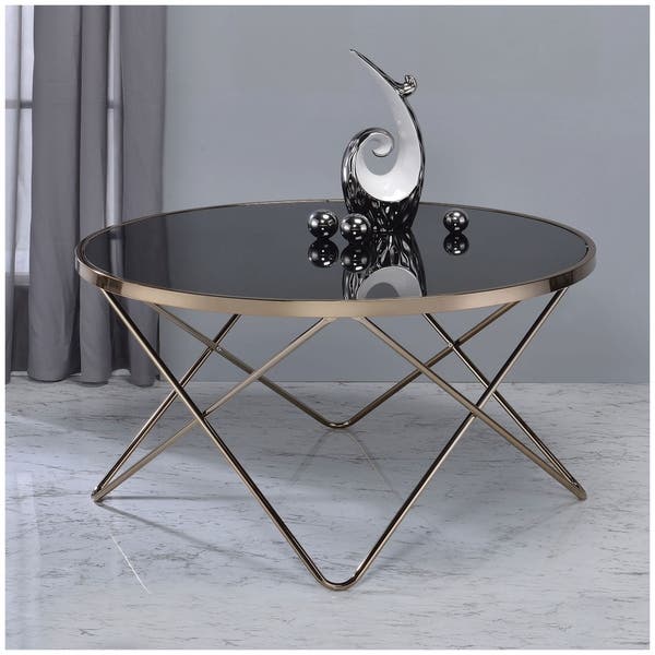 Shop Urban Designs V-Shaped Metal Frame Round Coffee Table - Black .
