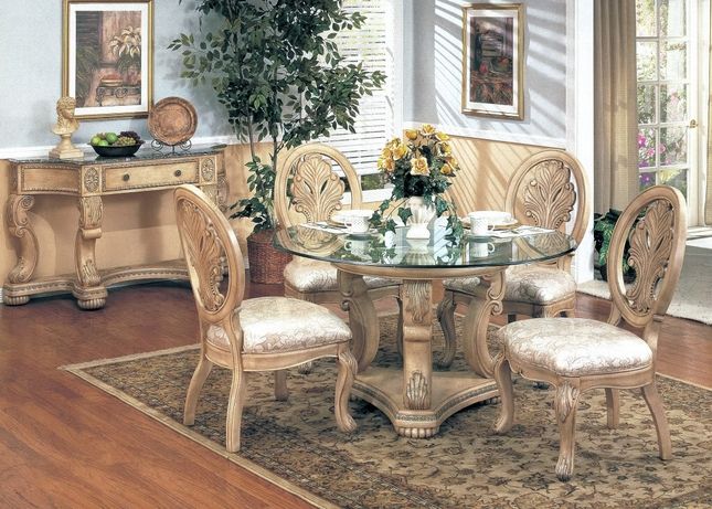 Emily Formal Dining Furniture Round Glass Top Table with Antique .