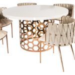 Laguna Gold and White Round 54" Dining Table With 6 Chairs .