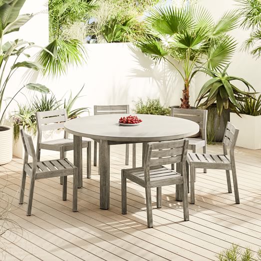 Concrete Outdoor Round Dining Table & 6 Portside Solid Wood .