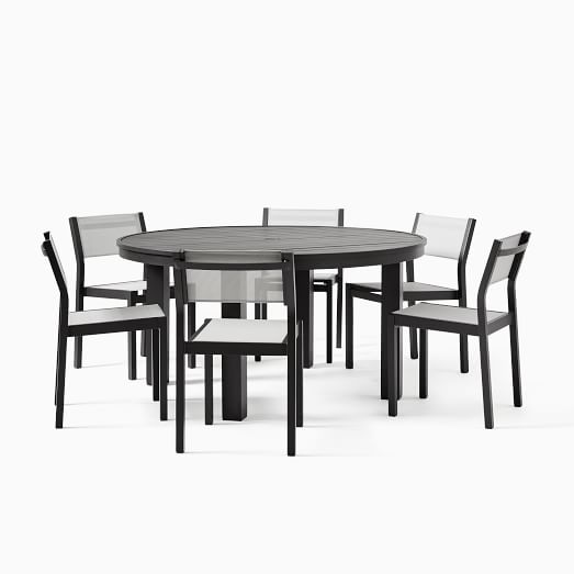 Portside Aluminum Outdoor 58" Round Dining Table & 6 Textilene .