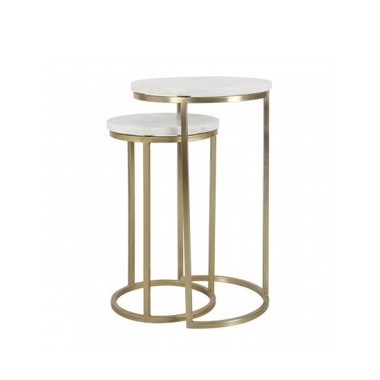 Maren Marble Top 2 Nesting Tables Round With Gold Finish Frame .