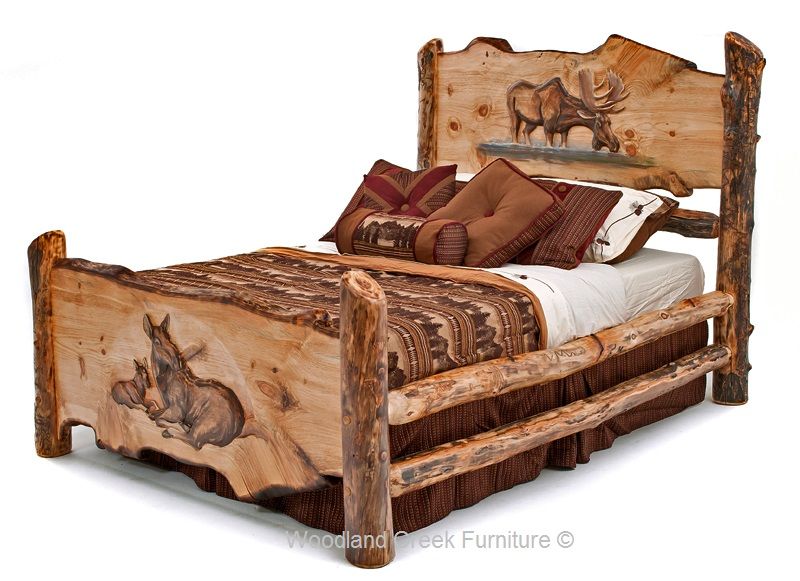 Carved Log Bed, Cabin Furniture, Lodge Bedroom, Rustic | Cabin .
