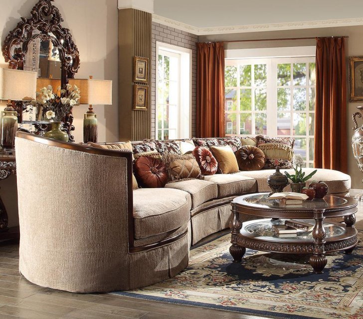 HD-1627 Traditional Sectional Sofa Set in Beige Fabric by Homey Desi