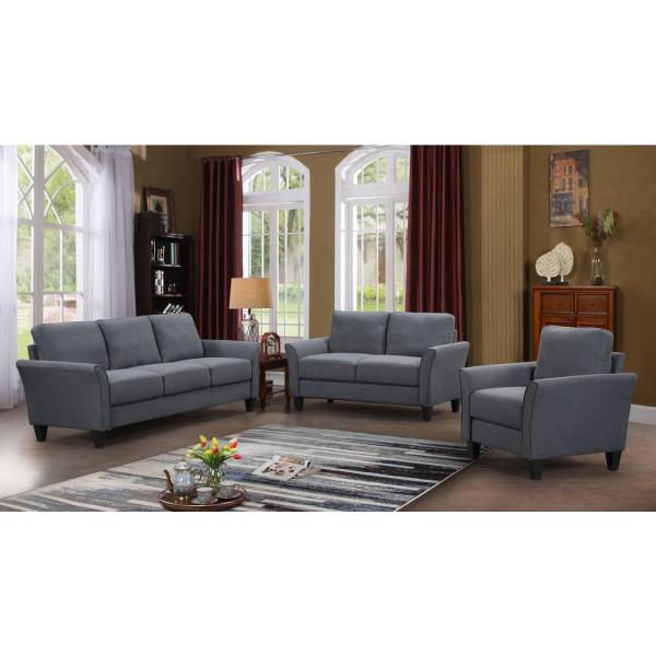 Boyel Living Classic Grey 3-Piece Dark Grey Living Room Set .