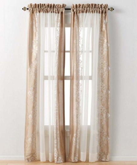 Kate Aurora Beige & Ivory Semi-Sheer Damask Curtain Panel - Set of .