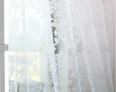 Damask White Print Sheer Curtains- 96 in