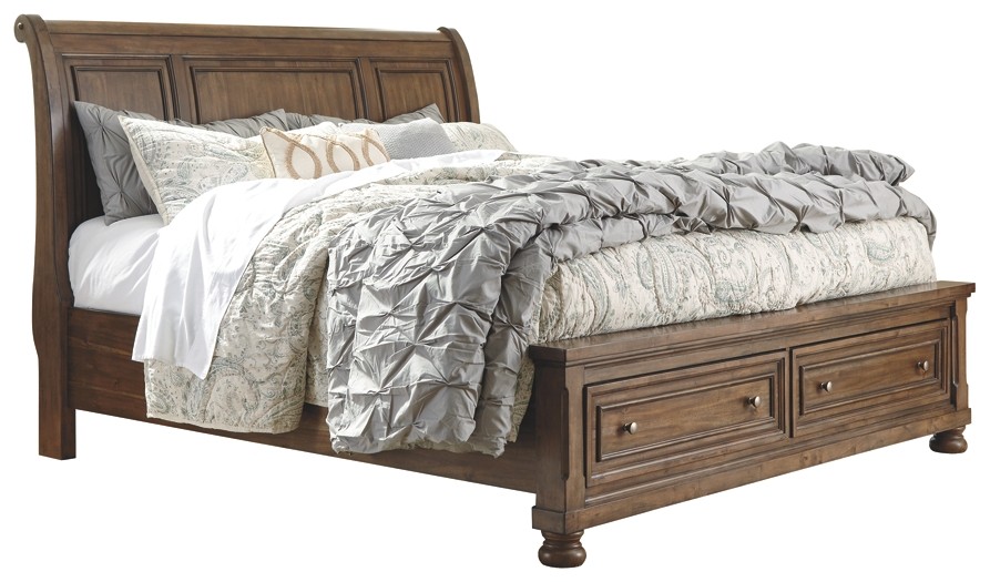 Flynnter - California King Sleigh Bed with 2 Storage Drawers .
