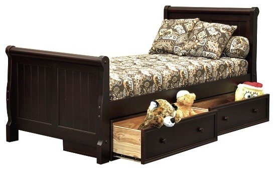 Fordham Twin Size Sleigh Bed with Storage Drawers - Transitional .