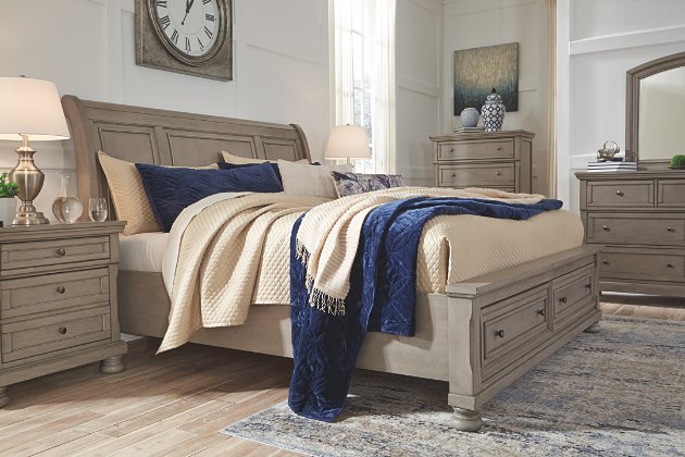 Lettner Queen Sleigh Bed with 2 Storage Drawers | Ashley Furniture .
