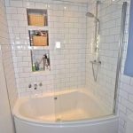 simple corner tub/shower combo in small bathroom | Tiny house .