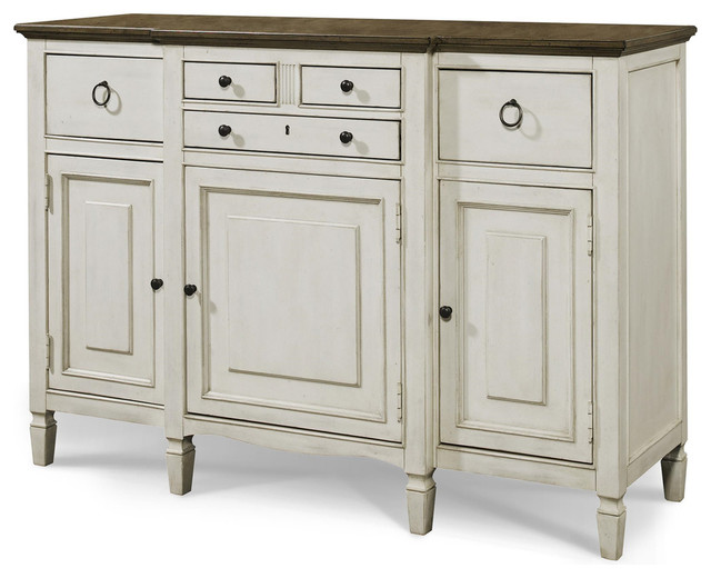 Country-Chic Maple Wood White Buffet Server Cabinet- Driftwood .