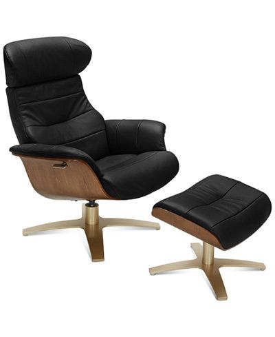 Furniture Annaldo Leather Swivel Chair & Ottoman 2-Pc. Set .