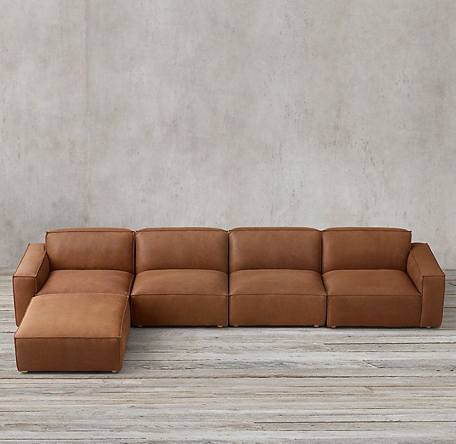 RH's Como Modular Leather Chaise Sectional:Low-slung and luxe, our .